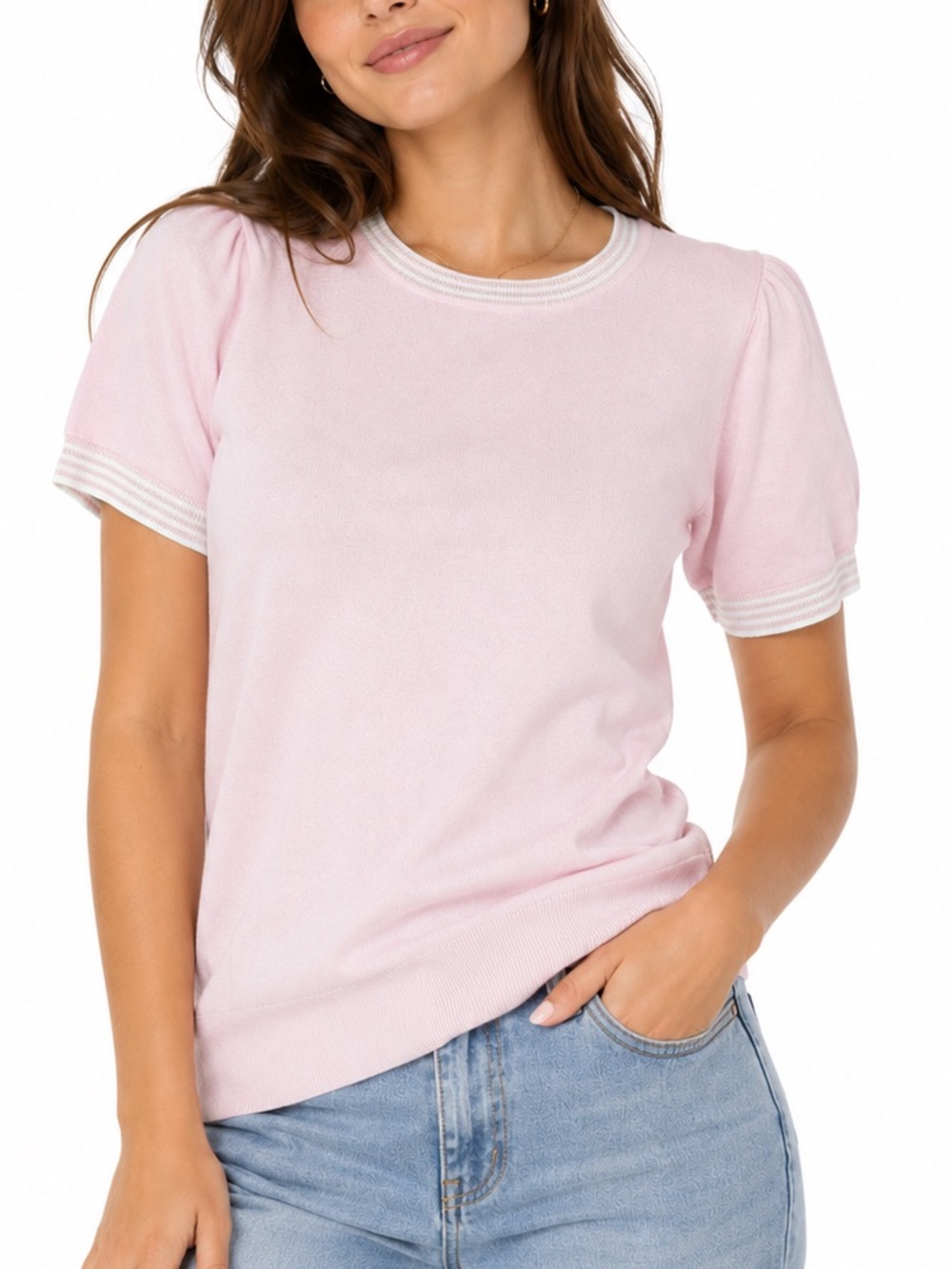 DKNY Soft Pink Short Sleeve Top - Size Large
